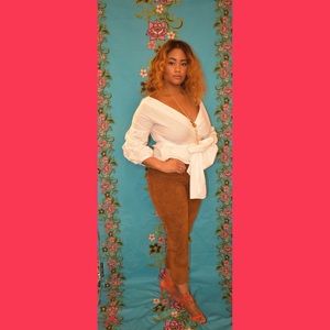 Tan Suede High-Waisted Skinny Pant